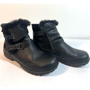 JBU by Jambu Indiana Waterproof Ankle Boots BLACK Faux Fur Suede Women Size 9.5